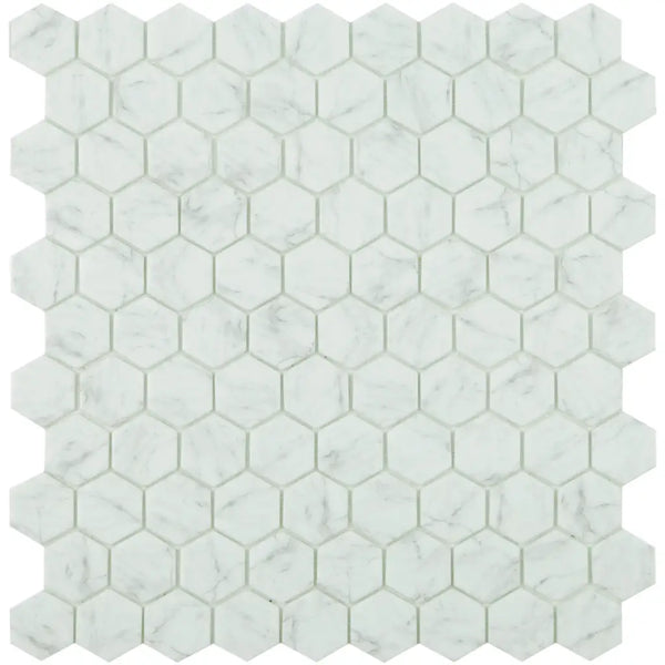 Wit hexagonaal marmer mozaïekpatroon in honingraatindeling, Goof Mozaiek Hexagon Statuario