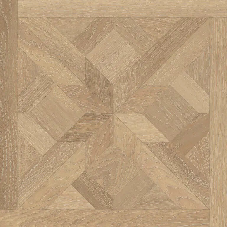 Lichte eiken houten vloer casetone oak 60x60 met geometrisch visgraatpatroon in oak 60x60 design