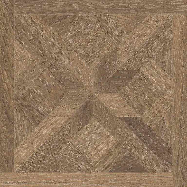 Brown wood parquet flooring in a geometric herringbone pattern casetone walnut 60x60