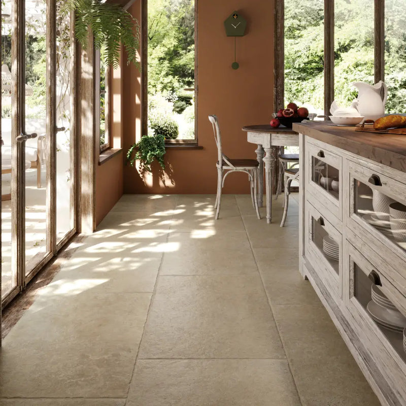 Beige stone effect Chantilly Beige 60x90 chip floor tiles with subtle texture