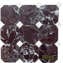 Donkere bourgondische marmer mozaïek tegels Cleo Rosa Levanto met witte aders in octagonaal patroon