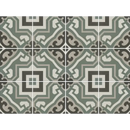 Decoratieve 20x20 tegels met geometrisch patroon in saliegroen en houtskool