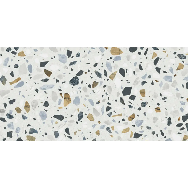 Terrazzo patroon met kleurrijke steentjes in Crisp XL White 60x120 rett