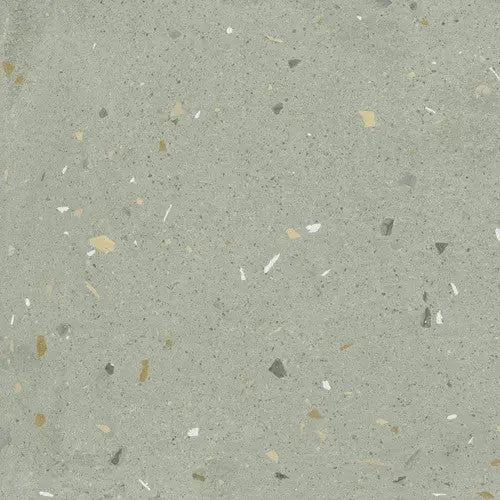 Grijze terrazzo oppervlakte met gekleurde steentjes in Croccante Menta 60x60