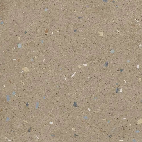 Speckled beige terrazzo surface with blue and white fragments for Croccante Nuez 60x60