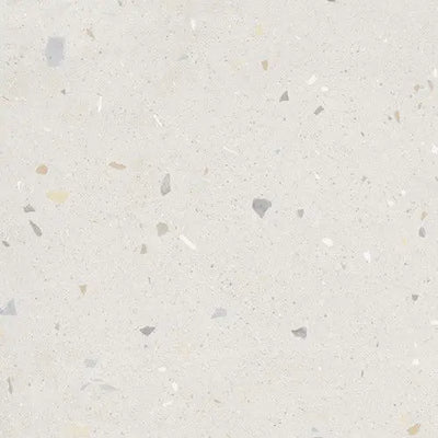Speckled off-white terrazzo surface with gray and beige aggregate in Croccante Tutti Frutti 60x60
