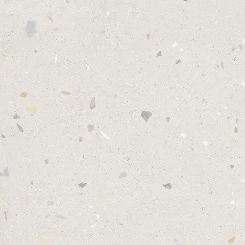 Speckled off-white terrazzo surface with gray and beige aggregate in Croccante Tutti Frutti 60x60