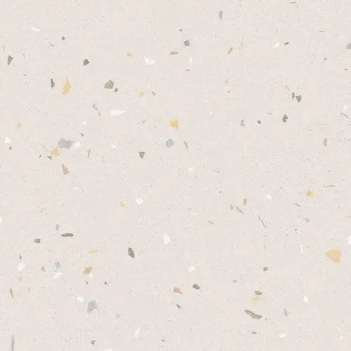 Speckled off-white surface with gray, yellow and green flecks in Grote 80x80 tegels