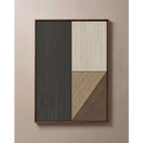 Modern abstract dassel oak wandtegel 40x120 rett met verticale latten in donkergrijs, offwhite en beige in houten frame