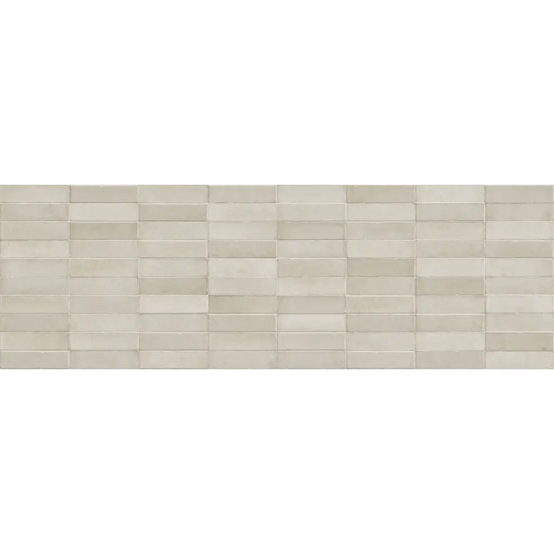 Beige keramische daster cream wandtegel 40x120 rett in een speels halfsteens patroon