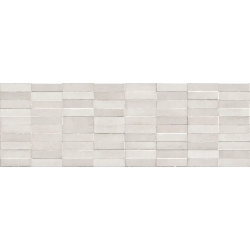 Witte rectangulaire keramische wandtegel 40x120 in een halfsteenspatroon van daster white wandtegel 40x120 rett