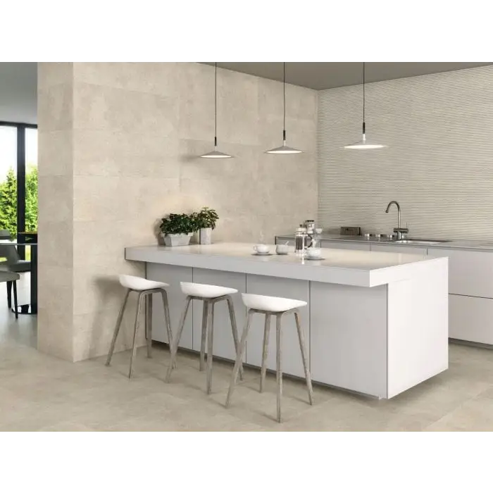 Moderne witte keuken met Delf Savana wandtegels en stijlvolle eetbar