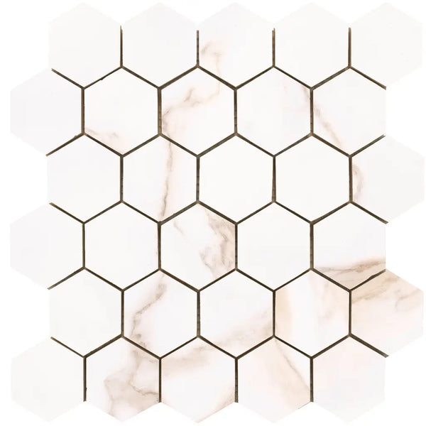 Hexagon mozaïek gepolijst in Diamond Gold, perfect voor stijlvolle interieurs