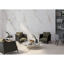 Moderne woonkamer met olijfgroene stoelen rond een diamond gold mat 120x280