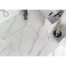 Witte marmeren vloer met delicate gouden aderen in Diamond Gold Pulido 120x120 rett