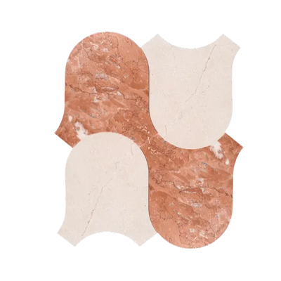 A modern dune tea rose mosaic tile set with alternating warm terracotta and creamy tea rose marble pieces