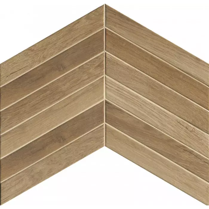 Fapnest Oak Chevron 7,5x45 met chevron-patroon van lichtbruine planken in V-vorm