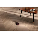 Mid-century modern Fapnest Oak Chevron coffee table with kidney-shaped top and black legs