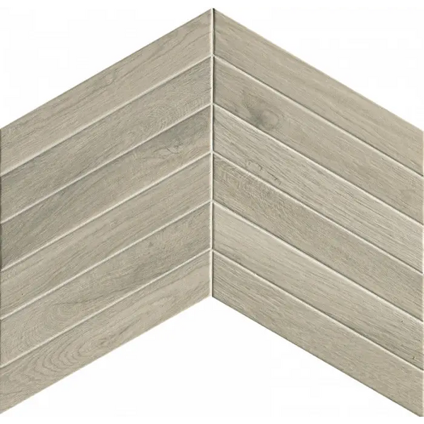 Chevronpatroon grijs hout-look tegel in een herringbone ontwerp Fapnest Silver Chevron