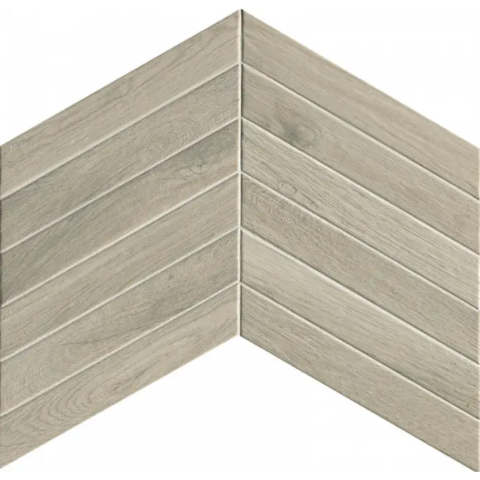 Chevronpatroon grijs hout-look tegel in een herringbone ontwerp Fapnest Silver Chevron