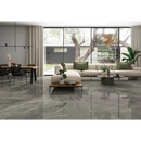 Moderne open woon-eetkamer met Fior di Bosco Marengo gepolijst 120x120 tegels