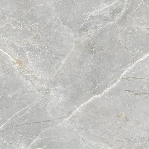 Grijze marmertegel Fior di Bosco Perla Silk 120x120 met witte en subtiele bruine aders