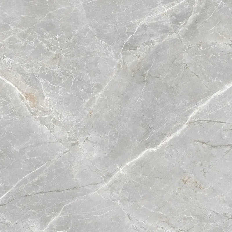 Grijze marmertegel Fior di Bosco Perla Silk 120x120 met witte en subtiele bruine aders