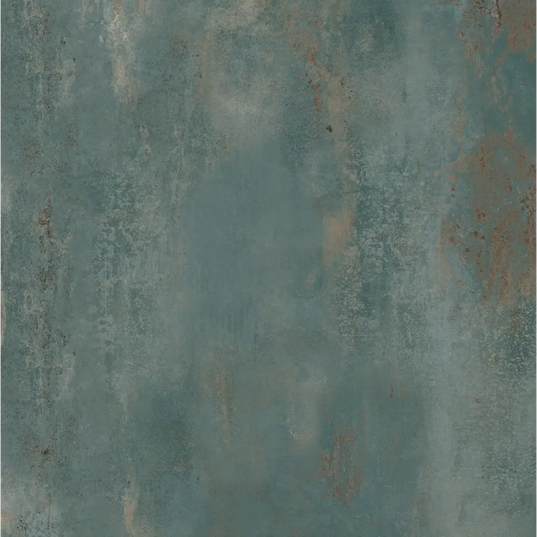 Verweerd turquoise metalen oppervlak met roest en patina op Flatiron Jeko 120x120 rett