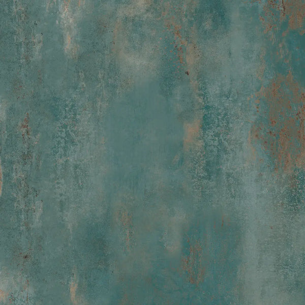 Verweerd turquoise en kopertint abstracte textuur van Flatiron Jeko 60x60 rett