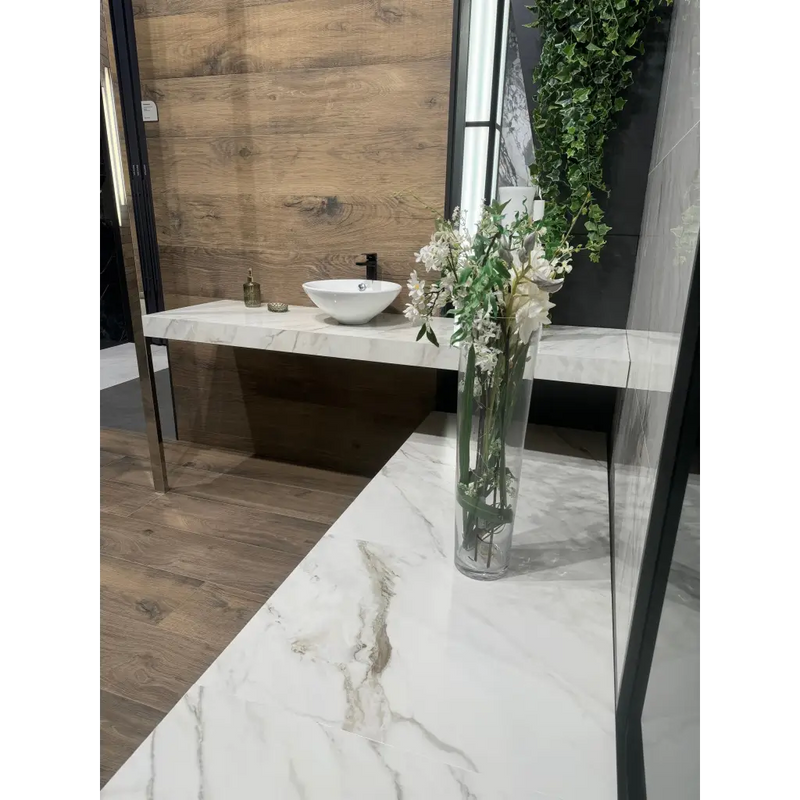 Fontana Mat 60x120 badkamermeubel met vessel wastafel en marmeren blad