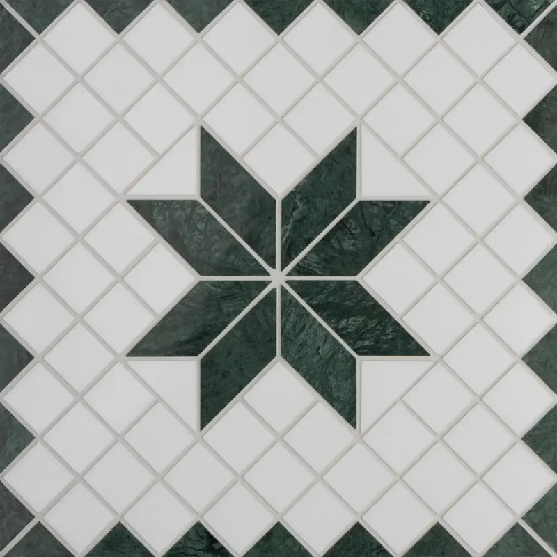 Witte en donkergroene garda 30x30 cm vloertegels met opvallend starburst mozaïekpatroon voor wandtegels