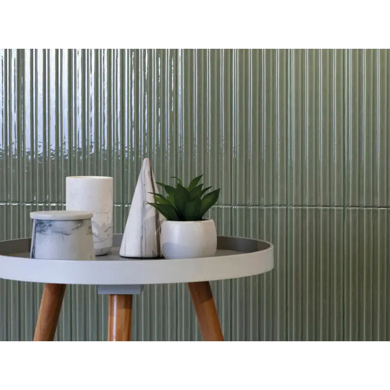 Groene gegroefde wandtegels Gare Sage Glans 10x30,5