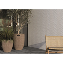 Textured ceramic planters with grasses on Glaciar White Arrow decor mat 60x120