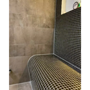 Curved black mosaic tiled bench GM14B Black Soft Grain in zwart zacht grein design