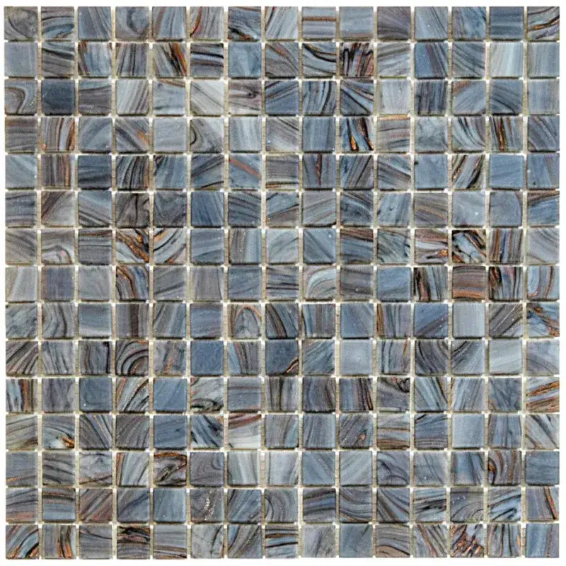 Square mozaïek tegels met blauwe, grijze en bruine swirling patroon gmg651 medium grey golden vein