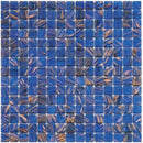 Blue glass mosaic tiles GMG661 medium blauw met goudgele ader en gouden wandtegels