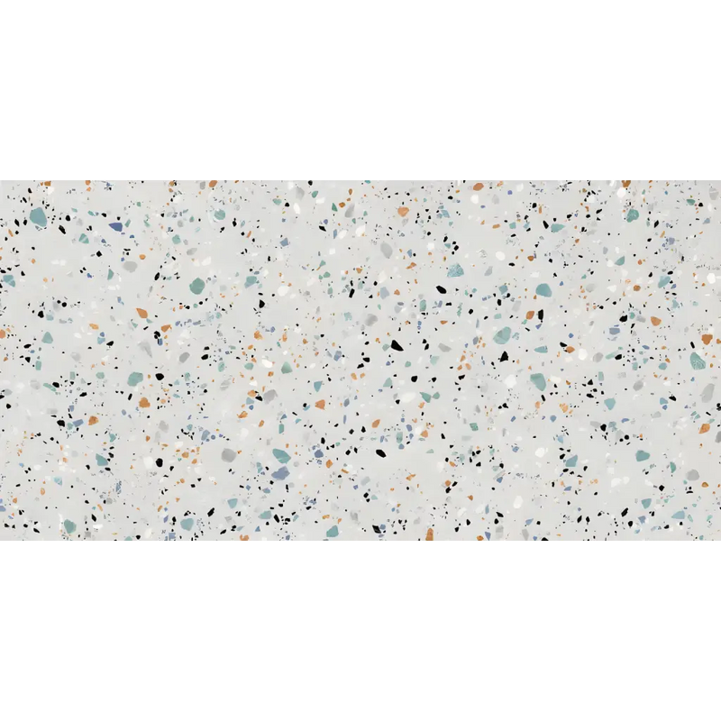 Speckled Gobi Bianco 60x120 rett pattern with colorful stone fragments in light gray cement