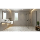 Modern minimalistische badkamer met gobi bianco 60x120 tegels en glazen douche in neutrale tinten 60x120 rett