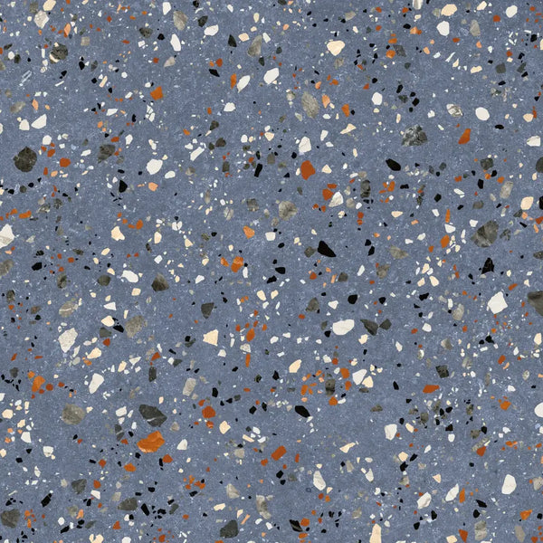 Terrazzo vloer met kleurrijke steentjes in grijs cement, Gobi Blu 60x60 Rett design