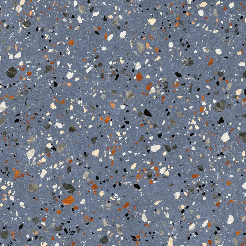 Terrazzo vloer met kleurrijke steentjes in grijs cement, Gobi Blu 60x60 Rett design