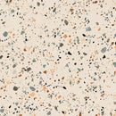 Terrazzo patroon met beige, oranje, blauw en zwart in Gobi Nude 60x60 rett