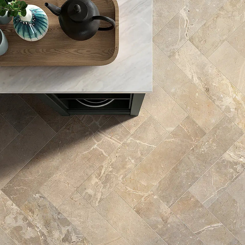 Beige 15x60 Golden Age Beige porcelain tile with natural veining patterns