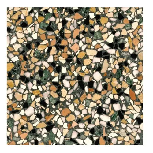 Terrazzo vloerpatroon met oranje, wit en groen in Granito Roma 40x40 cm