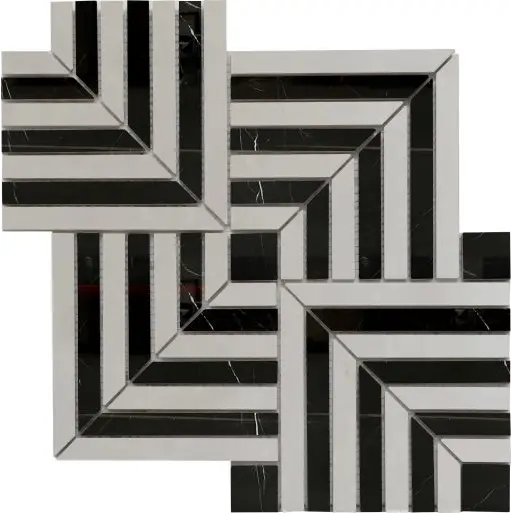 Harlow Black Marble met zwart-witte gestreepte marmeren mozaïek tegel voor je interieur