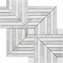 Witte Carrara marmer Harlow mozaïektegel met visgraatpatroon en grijze aders