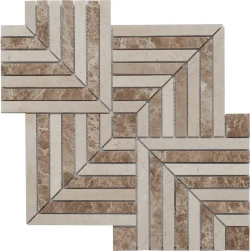 Decoratieve mozaïek tegel met geometrisch patroon in Harlow Emperador Light marble