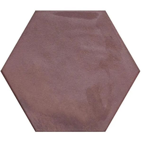 Hexagon Moon Garnet glans keramische tegel met matte, gestructureerde bruine afwerking