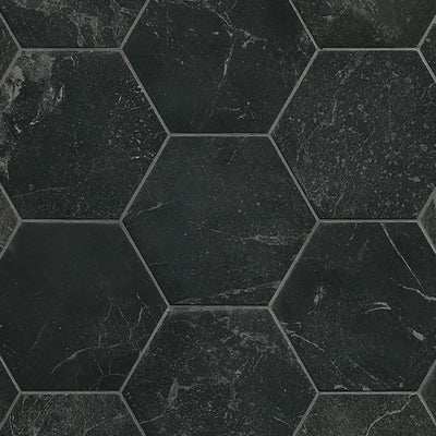 Zwarte hexagon tegels met marmerachtige textuur van Hexagon Roma Grafite mat