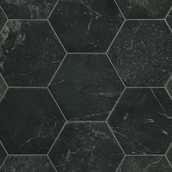 Zwarte hexagon tegels met marmerachtige textuur van Hexagon Roma Grafite mat