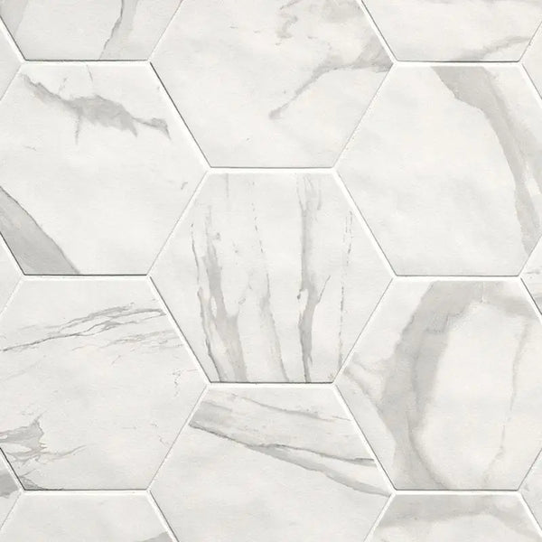 Hexagon Roma Statuario mat met wit marmerpatroon in honingraatlay-out